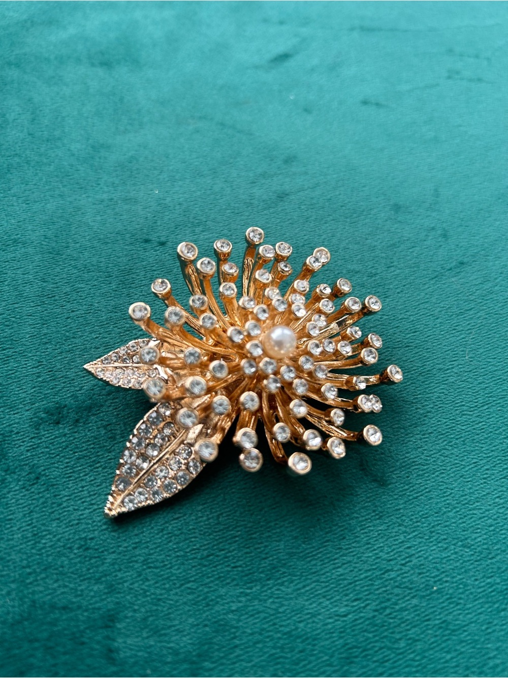 Gold Floral Pearl & Crystal Burst Brooch - Women's Jewelry